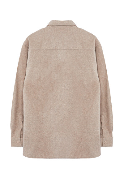 Trendyol Collection Bézs Oversize Fit Stamp téli texturált ing TMNAW25GO00005