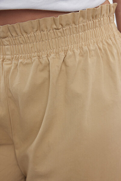 Trendyol Curve Beige Large Size Gabardine Trousers - 100% Cotton, Flexible Elastic, Thick Tbbaw25ar00006