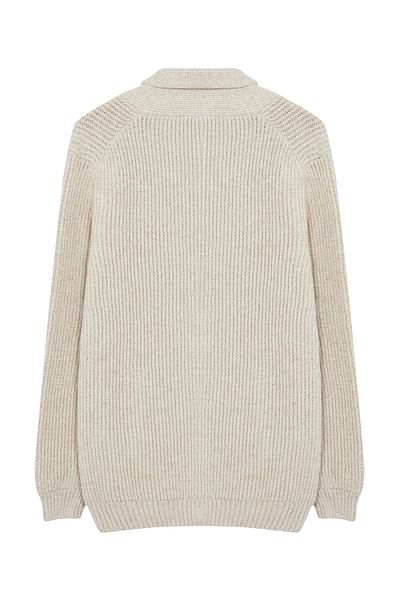 Trendyol Collection Beige Regular Fit Woll-Strickjacke mit Schalkragen TMNAW22HI0134