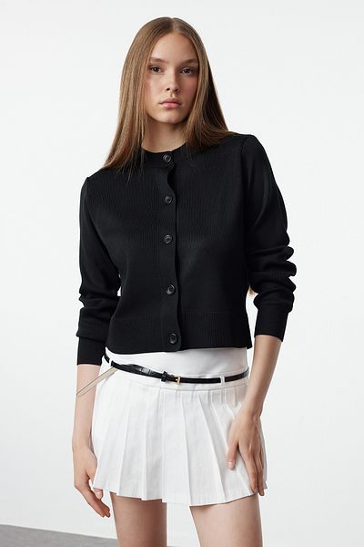 Trendyol Collection Crew Neck Black Knitwear Cardigan - Jacket Look Twoaw25Hi00051