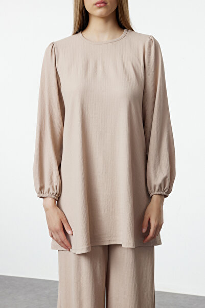 Trendyol Modest Béžová pletená oversize zavinovací sada – spodní a horní sada TCTAW25US00093