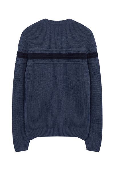Trendyol Collection Indigo Slim Woolen Gestreifter Strickpullover mit Rundhalsausschnitt TMNAW20KZ1117