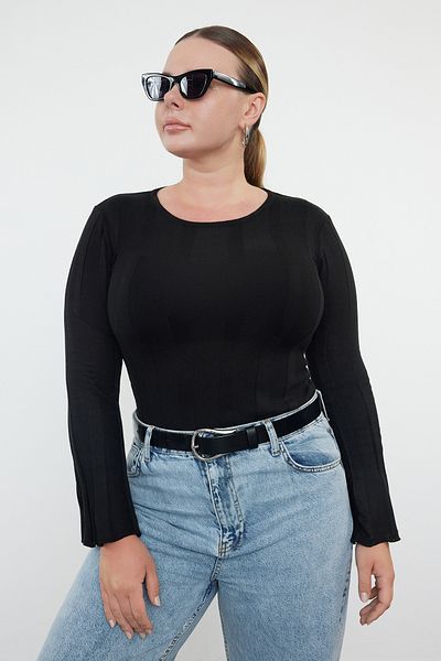 Trendyol Curve Ribbed Thin Knitwear Sweater - Black, Crew Neck TBBAW25AN00044