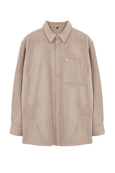 Trendyol Collection Μπεζ Oversize Fit Stamp Χειμερινό πουκάμισο με υφή TMNAW25GO00005