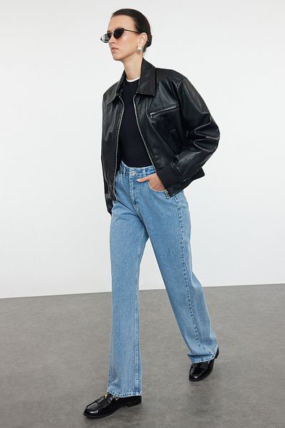 Trendyol Collection Blugi albaștri cu talie înaltă - TWOAW25JE00109