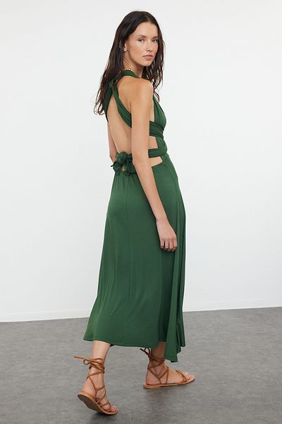 Trendyol Collection TBESS24EL00162 Μοντέλο Χακί Μίντι Πλεκτό Φόρεμα Παραλίας - Δαντέλα
