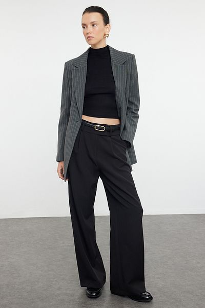 Trendyol Collection Широкі штани з чорної тканої тканини з талією Детальна інформація TWOAW25PL00038