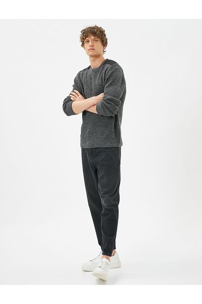 Koton Melted Sweater Slim Fit Textured Crew Neck Shoulder Detail