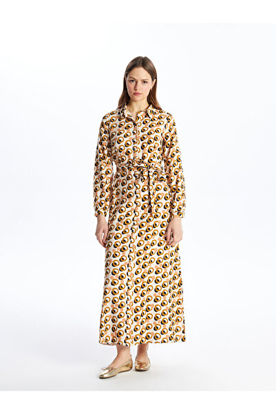 LC Waikiki Gemustertes Damen-Hemdkleid mit langen Ärmeln