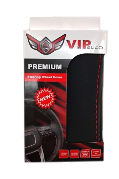 Vip Auto Premium Alcantara Kırmızı Dikişli Oto Direksiyon Kılıfı