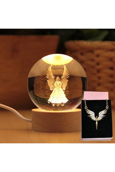 keyfim shop Dekoratif Büyük Boy Kanatlı Melek  3d Cam Küre Ve Melek Kolye Hed...