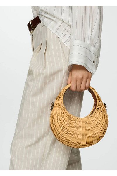MANGO Woman Rattan táska dupla fogantyúval