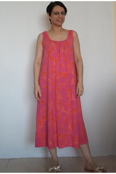 Mertcan Butik Ροζ Πορτοκαλί Μοτίβο - Φόρεμα με κορδόνια βισκόζης