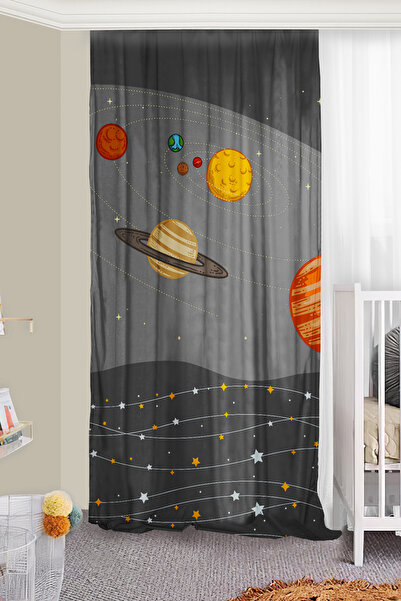 HOMESSA Uzay Glaksi Yıldızlı Çift Kanatlı Çocuk Odası Fon Perde