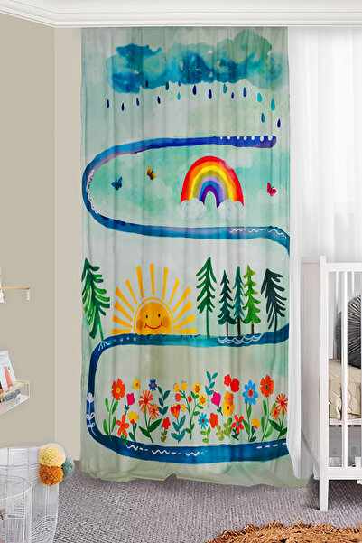 HOMESSA Gökkuşağı Güneş Çift Kanatlı Çocuk Odası Fon Perde