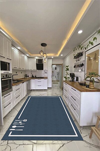 EY HOME Dijital Baskılı Kaymaz Taban Yıkanabilir Sade Çerçeveli Yolluk Mutfak...