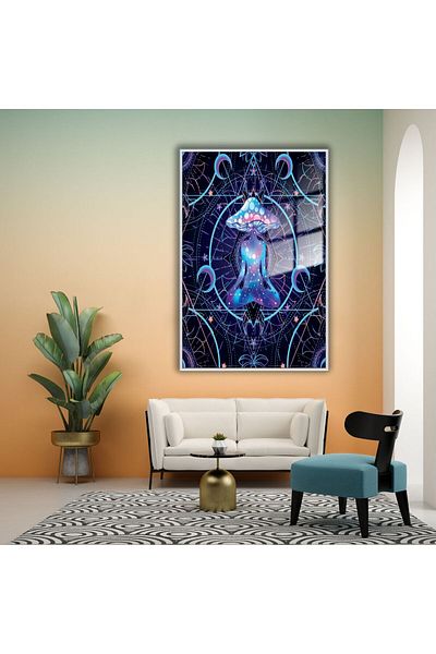 GAAGART Masă din sticlă temperată cu cadru metalic Neon Color Psychedelic
