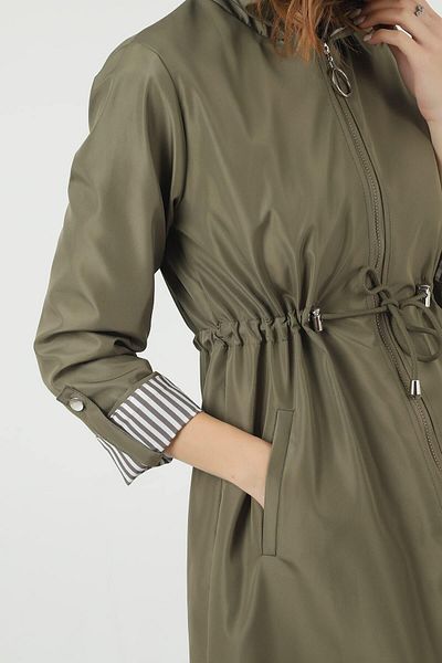 comstar Women's Drawstring Water Repellent Khaki Hooded Loose Trench Coat