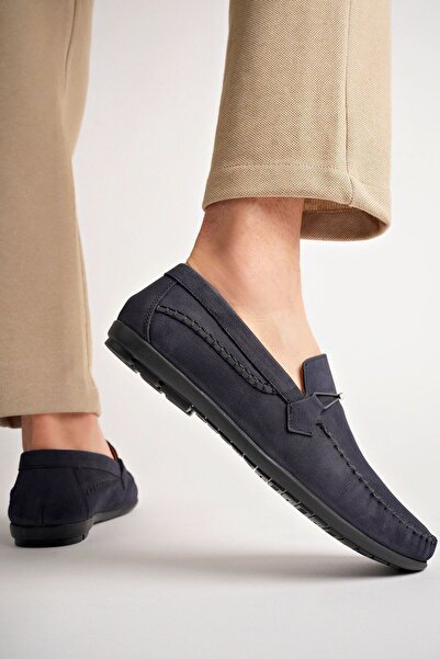 Deripabuc Navy Blue Suede Men's Loafer - Genuine Leather, Mrd25-0488