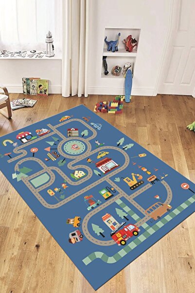 EY HOME Trafik Yollu Arabalı Yıkanabilir Kaymaz Taban Eğlendirici Çocuk Odası...