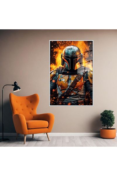 GAAGART Cadru metalic din sticlă temperată Tablo Personaj film Mandalorian