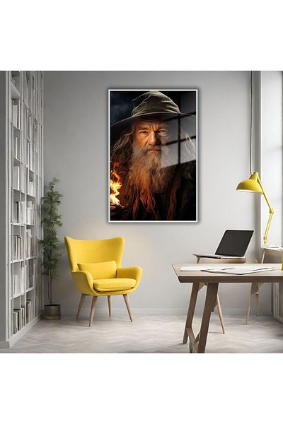 GAAGART Pictură pe sticlă cu cadru metalic Portretul lui Gandalf Stăpâna Inelelor