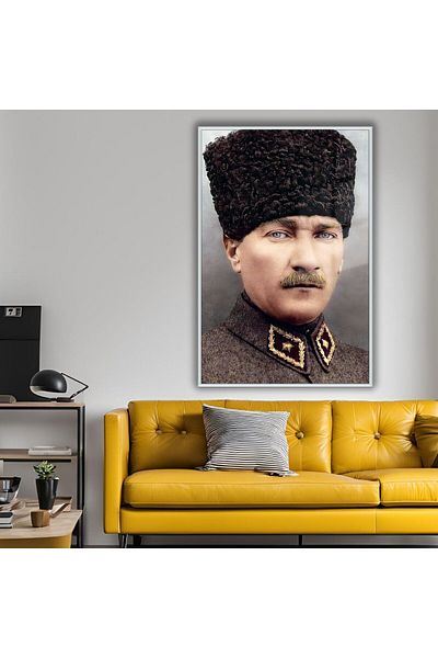 GAAGART Masă din sticlă temperată cu cadru metalic Portret Atatürk cu pălărie