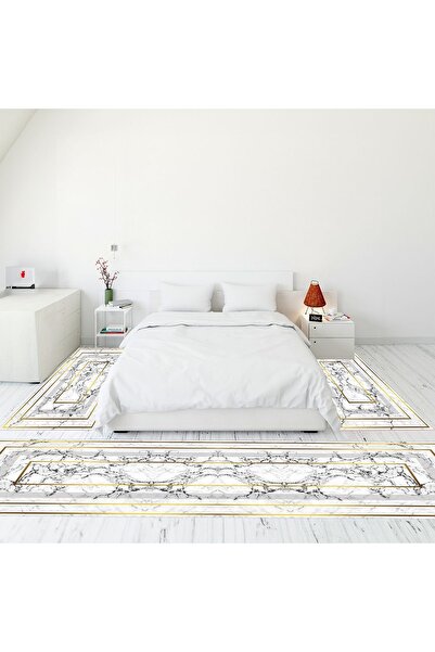 EY HOME Dijital Baskılı Kaymaz Taban Yıkanabilir Mermer Desen Üçlü Yatak Odas...