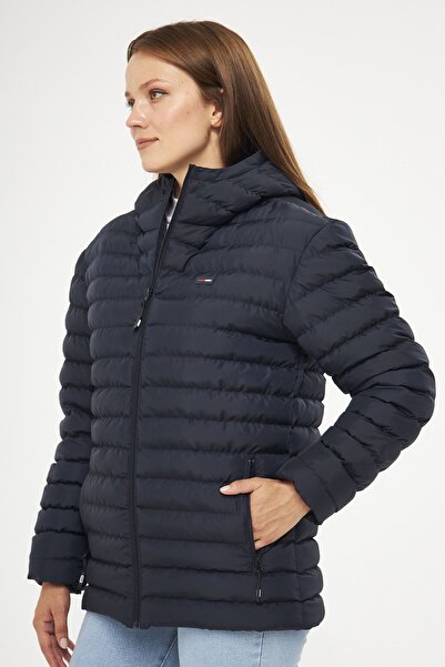 D1fference Women's Navy Blue Water and Windproof Hooded Winter Puffer Coat