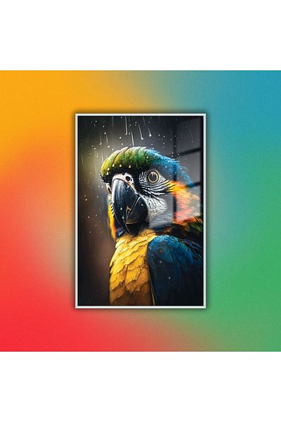 GAAGART Masă din sticlă temperată cu cadru metalic Picătură de apă și papagal colorat