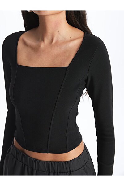 LC Waikiki Kare Yaka Düz Uzun Kollu Ottoman Kadın Bluz