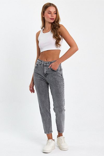 geenz manifacture Ngbutika Blugi Mom Gri Zăpadă Blugi Lycra