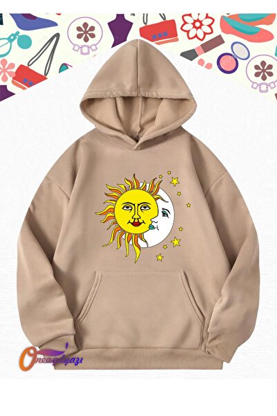 oneagılyazı Hanorac supradimensionat cu glugă cu model Soare și Lună