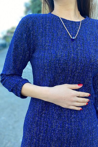 Samsara Women's Blue Short Length Feather Detailed Knitwear Dress