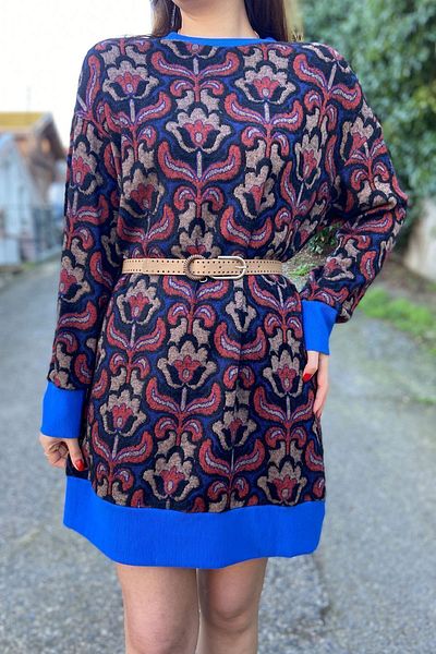 Samsara Women's Blue Short Length Belted Soft Knitwear Dress