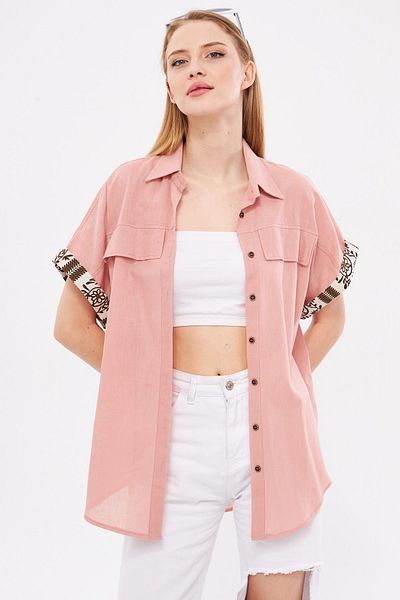 armonika Cămașă oversize Dried Rose pentru femei - Detaliu cu mâneci duble, ARM-24Y001075