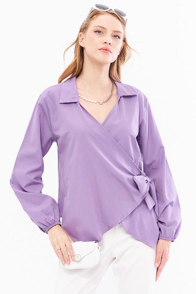 armonika Zweireihige Damenbluse mit lila Kragen - ARM-22Y024025