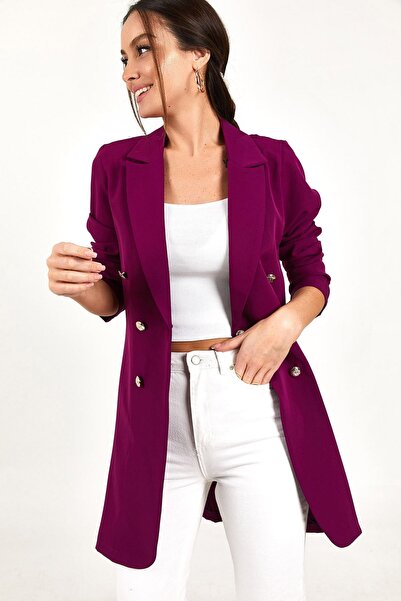 armonika Kadın Mor Düğmeli Uzun Ceket ARM-22Y001072