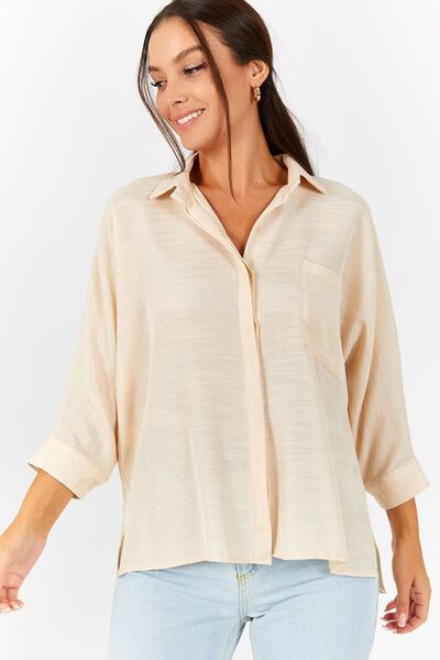 armonika Cămașă casual de in pentru femei, cu buzunar os, ARM-21Y001035