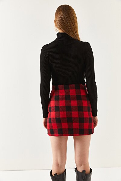 armonika Women's Plaid Pattern Stitched Slit Mini Skirt Arm-22y001196