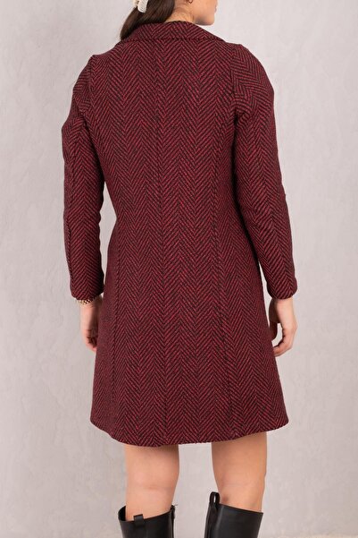 armonika Női piros oldalsó nyakkendő, halszálka mintás hosszú mandzsettakabát ARM-24K001010