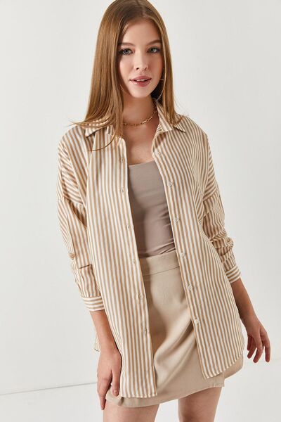 armonika Дамска дълга базова риза ARM-22Y001185 на тънки райета.