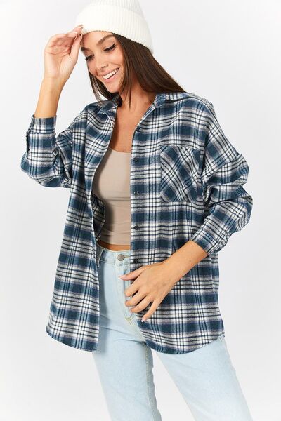 armonika Cămașă oversize cu model carouri verde pentru femei ARM-22Y001177