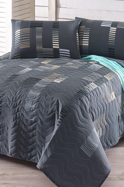 Eponj Home Double Quilted Bedspread Set Trace Anthracite