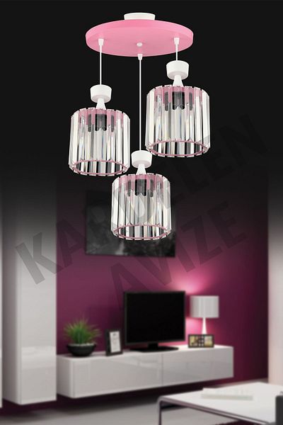 Kraliçe 3-Piece Pink Pendant Lamp Crystal Stone Luxury Chandelier Set
