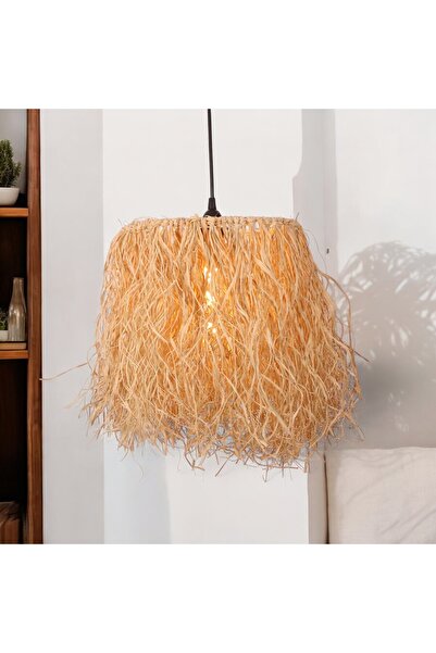 oceanpoint Doğal Rafya İpliği Avize Bohem Tarzı Dekoratif Aydınlatma El Yapımı Şık Tasarım 35cm