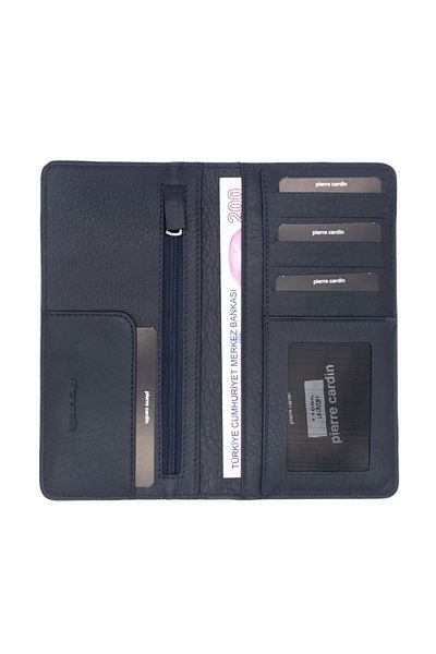 Pierre Cardin Men's Navy Blue Leather Wallet - Knitted Pattern, Model 11055l4t