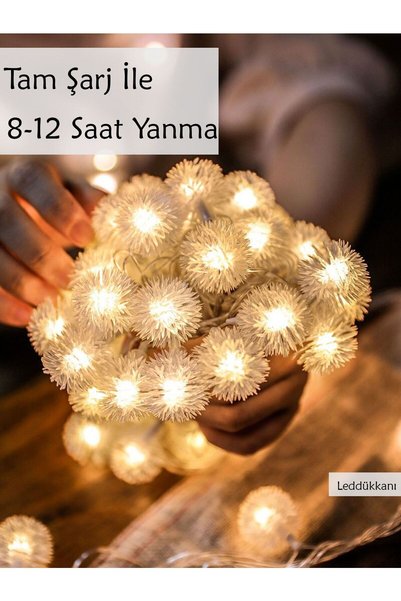 Lucente Leddükkanı 50 Led 7 Metre Güneş Enerjili Solar Led Işık Bahçe Balkon Ponpon Kar Tanesi Solar Bahçe Lambası