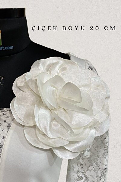 Seamoda Büyük Boy Saten Gül İğneli Gelin Çiçeği-İNCİ BEYAZI