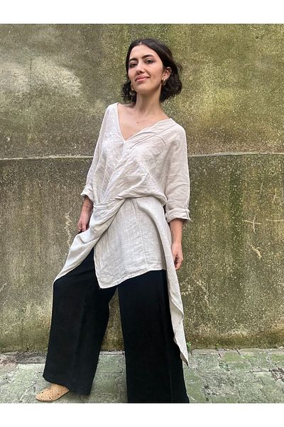 soBasic Rochie tunică înfășurată cu croială asimetrică de culoare crem - STD